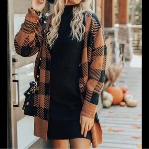 Ott Checkered Women's Cardigan Black and Brown